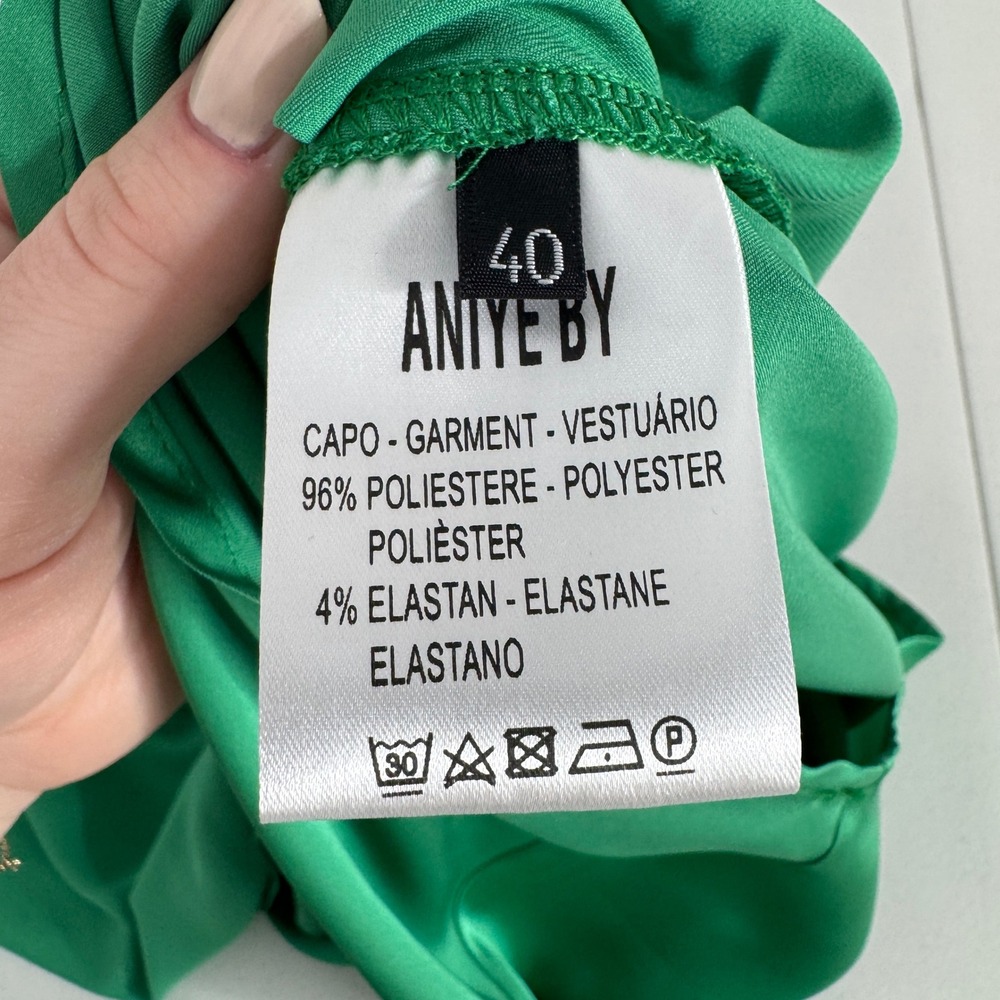 Aniye By Jabot Dress Womens IT40 Green Satin‎ Draped Mini Coquette Euro Summer - Picture 12 of 14